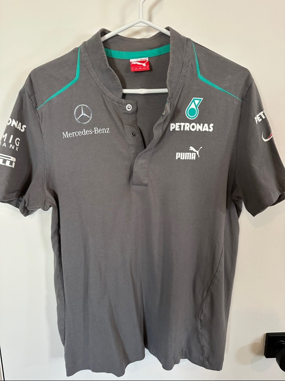 Puma Men's Grey Polo with Teal Motorsport Accents
